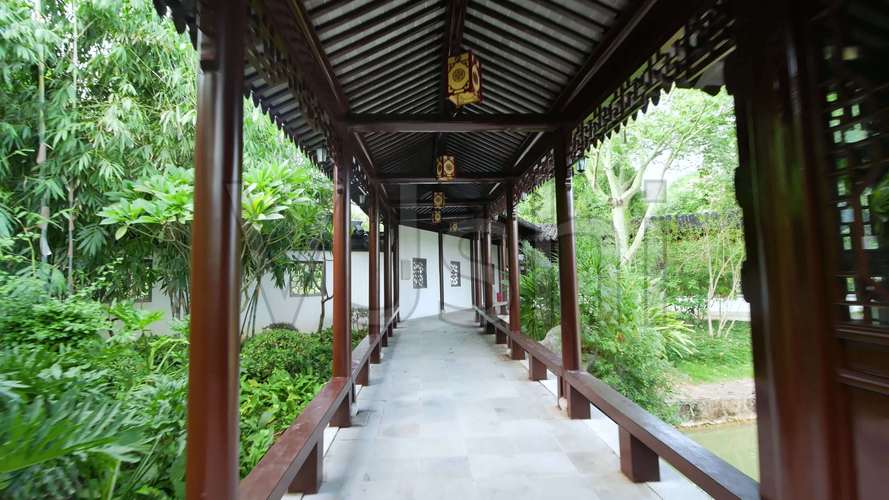 中式园林庭院古建筑长廊3840x2160高清视频素材下载编号6412202