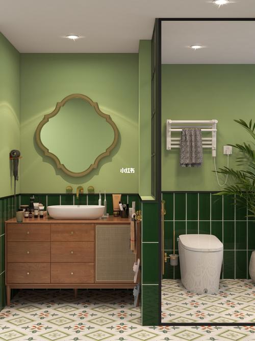 装修复古浴室绿色系穿搭瓷砖牛油果卫浴浴室装修灵感库家居