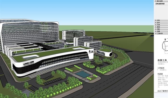 现代曲线型大型综合医院规划设计su模型原创