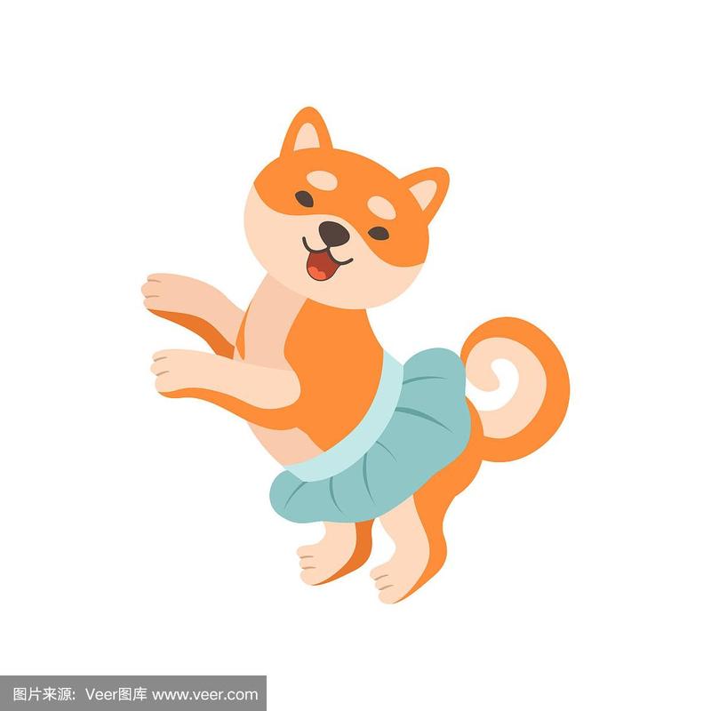 柴犬在蓝色裙子可爱有趣的日本宠物动物卡通人物矢量插图
