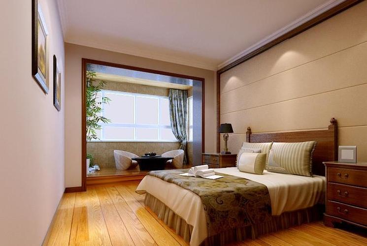 中式风格三居室卧室飘窗装修效果图