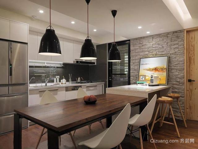 装修效果图设计师把房屋格局都翻新了一遍客厅与餐厅厨房连接在一起