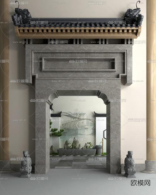 中式庭院大门门头3d模型