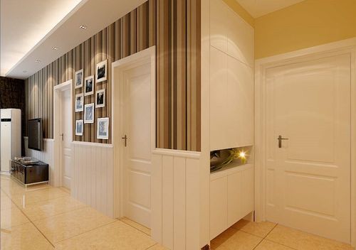110平三居室现代中式风格红木玄关柜效果图