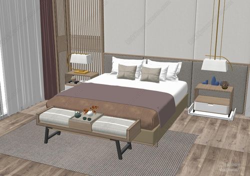新中式卧室双人床组合su模型下载