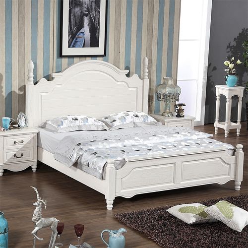 白色家具地中海美式乡村纯木头床全实木床1.5m1.8米韩式公主床