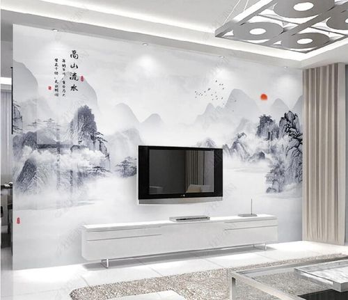 水墨山水电视背景墙壁纸壁画现代简约中式墙纸客厅定制壁画