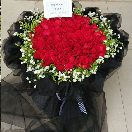 99朵红玫瑰创意黑丝黑沙高档求婚求爱女友生日520礼物上海鲜花送