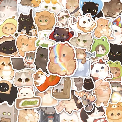 100张卡通可爱猫咪贴纸ins风高颜值超萌q版图案装饰手账本小贴画