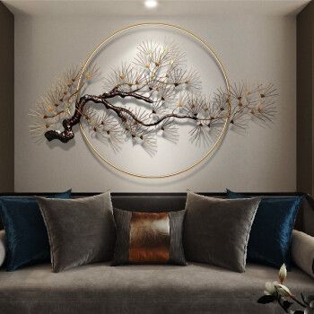 新中式轻奢风墙面装饰品挂件餐厅背景墙松树玄关挂饰墙上壁挂装饰电视