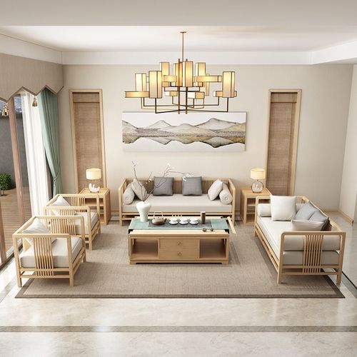 新中式沙发别墅客厅实木大小户型中国风禅意简约原木家装家具套装