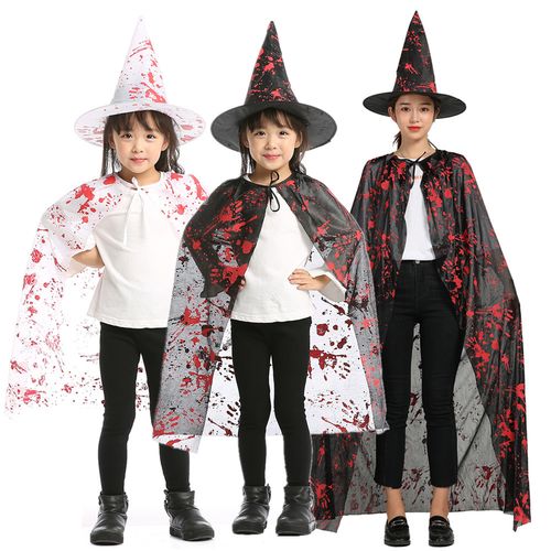 林芳万圣节装扮服装成人儿童披风巫师帽带血印服饰