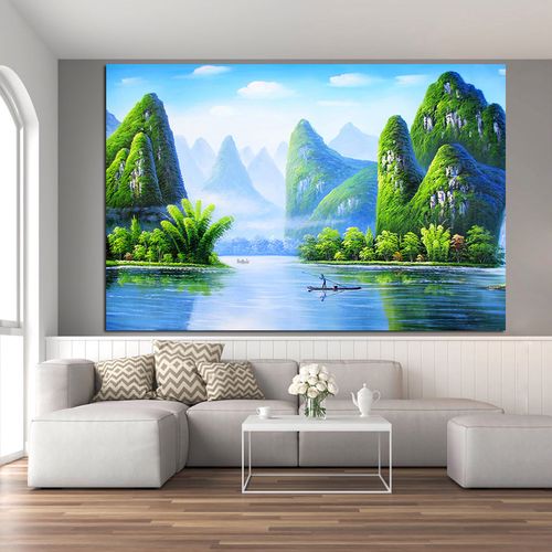 桂林山水甲天下客厅电视沙发背景墙贴自粘现代简约树林森林靠山图