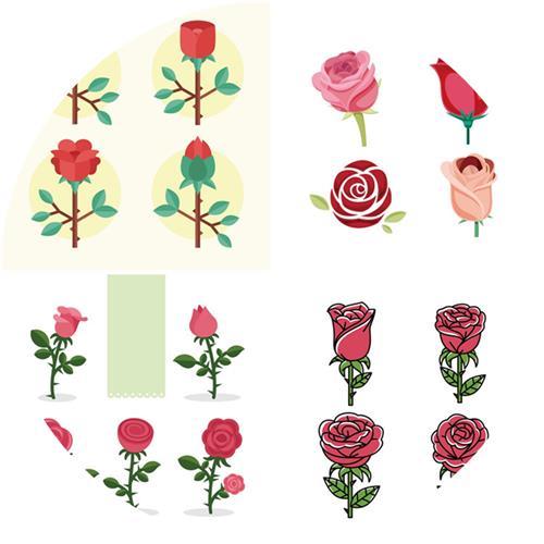 a0116玫瑰花卡通手绘情人节花卉花束背景花环eps设计素材ai矢量图