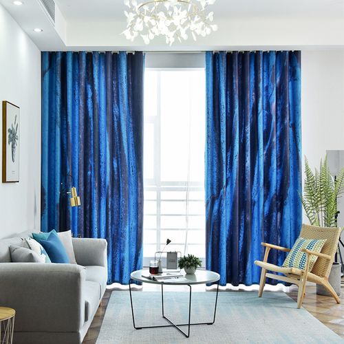 北欧简约现代窗帘忧郁蓝色客厅卧室轻奢复古定制窗帘