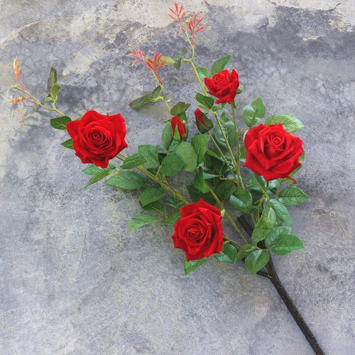 高仿真绒布角玫单枝红色把束玫瑰婚庆家居摄影装饰人造假花