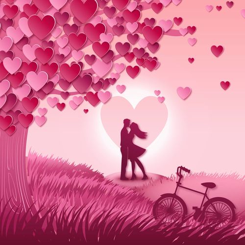 760海报印制展板写真喷绘20粉红色浪漫情人节图片爱心树情侣单车0