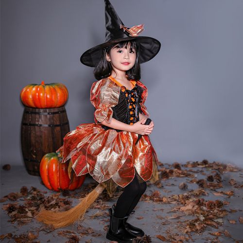 万圣节儿童服装女童小女巫裙幼儿园巫婆女装小孩女宝装扮道具套装