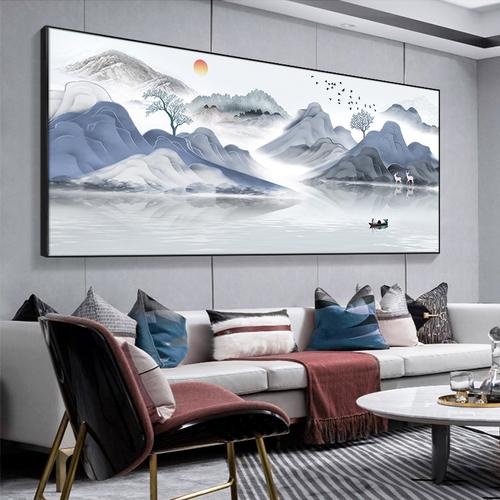 新中式客厅装饰画一整幅水墨画沙发背景墙壁画大气山水画现代挂画