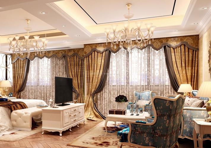 经典纯欧式大别墅卧室窗帘装修效果图案例