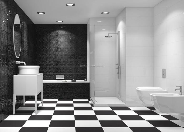 现代家居浴室设计黑白相间地砖装修效果图片