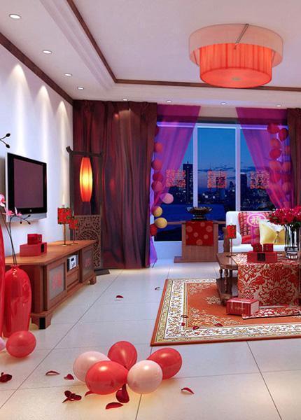 中式110婚房布置喜庆的客厅空间布置效果图