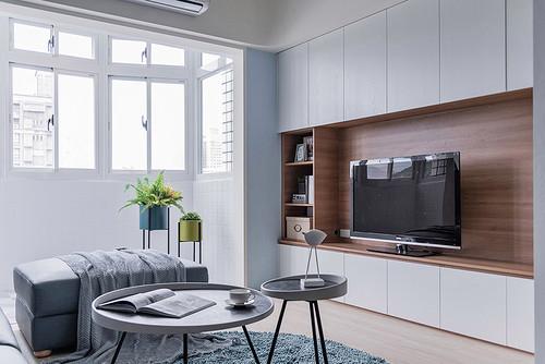 110平米现代简约风三室客厅装修效果图收纳柜创意设计图