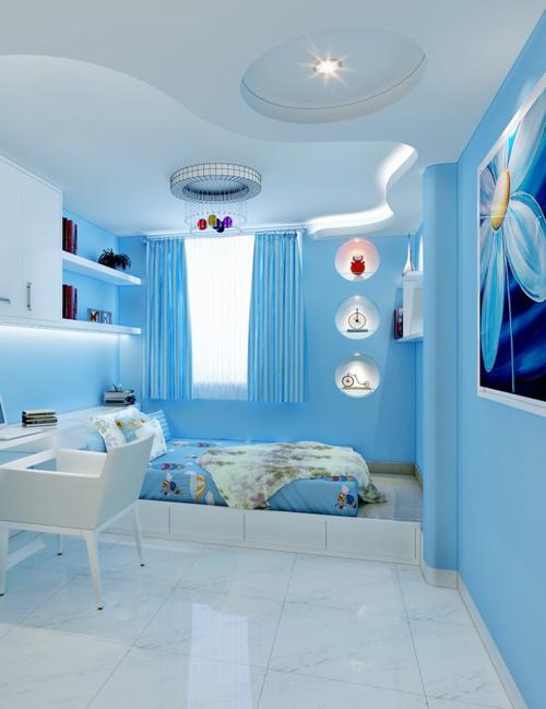 卧室装修背景墙效果图蓝色房间背景墙给你清爽无限