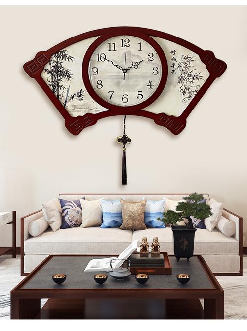 新中式挂钟客厅中国风挂表扇形创意大气时钟挂墙家用钟饰时尚钟表
