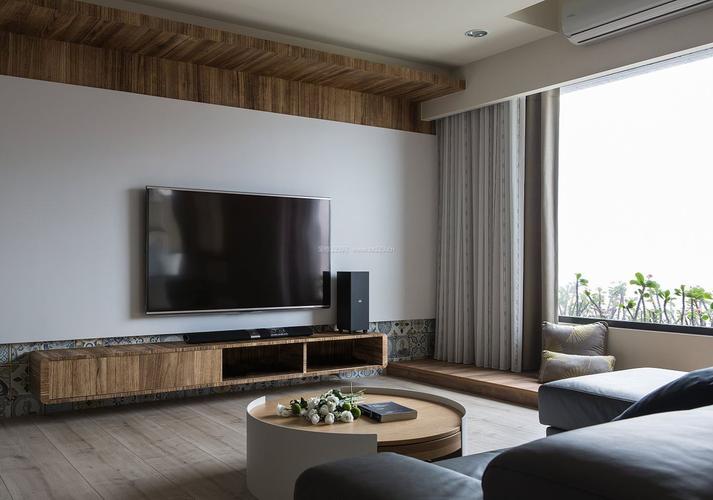 日式住宅公寓客厅电视墙装修装信通网效果图