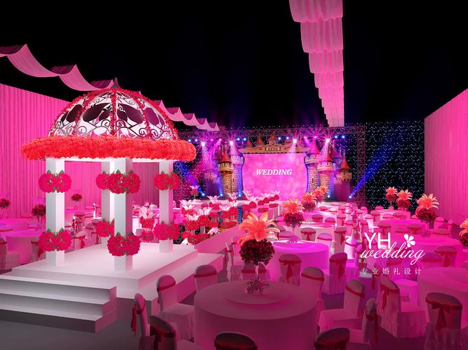 yhwedding婚礼设计城堡羽毛婚礼舞台3d效果图