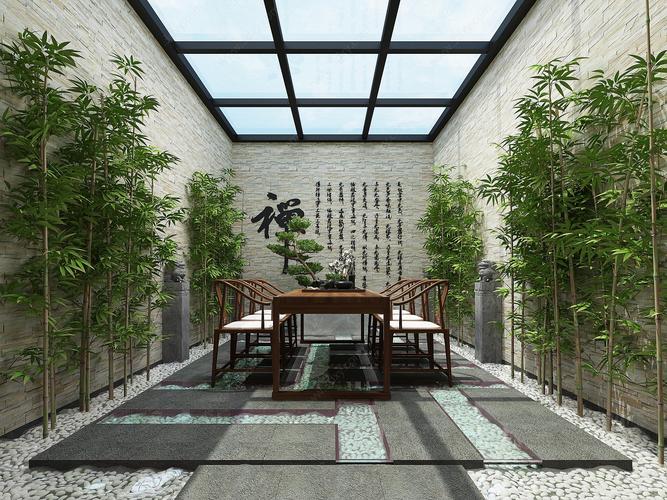 学哟网新中式茶室阳光房模型由3d设计师土鸡汤上传为现代风格精模