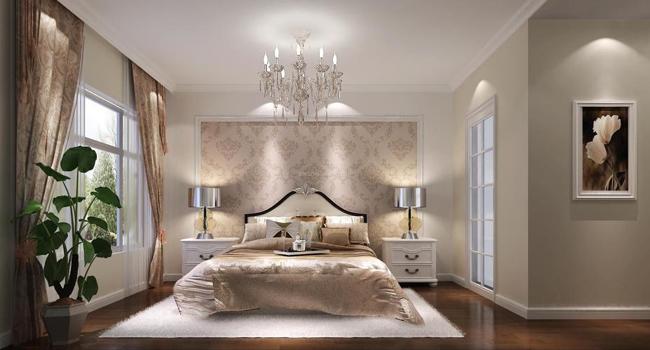 现代欧式卧室床头背景墙壁纸装修效果图片