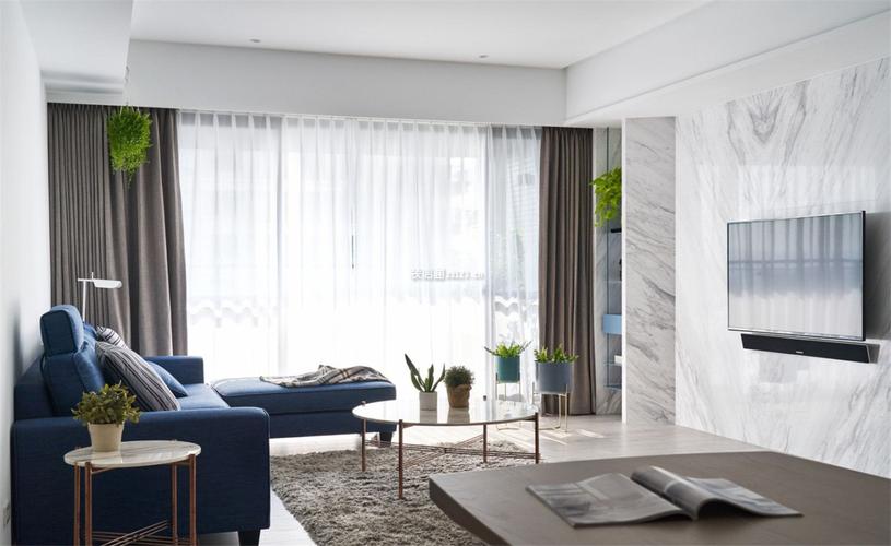 现代简约风格122平米三居室房屋客厅窗帘设计图片