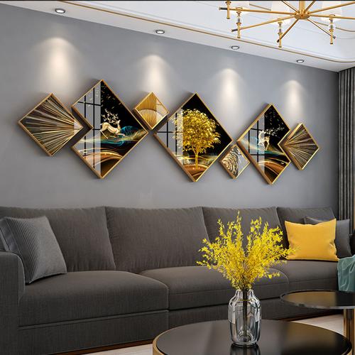 现代菱形瓷画沙发背景墙客厅装饰画高档轻奢北欧现代装饰画