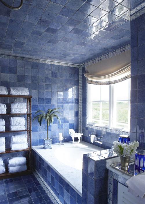 蓝色卫生间室内家装设计效果图2017装修123效果图