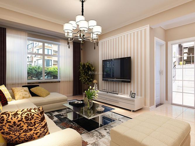 现代风95平两居客厅电视背景墙家装效果图