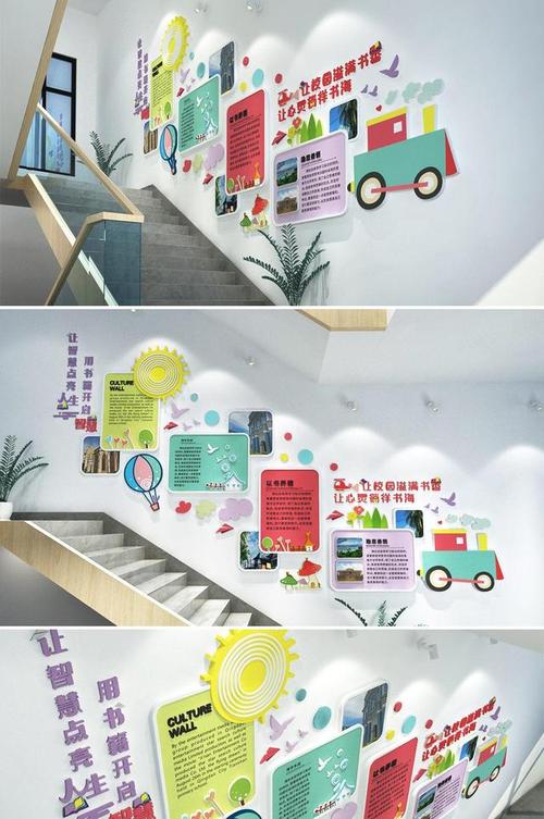 儿童图书馆经典学校走廊文化墙设计效果图图源众图网