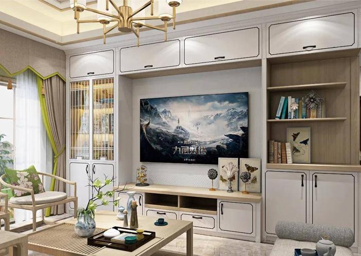 整墙电视柜电视背景墙是最有可能做出整墙柜体的形式因为客厅