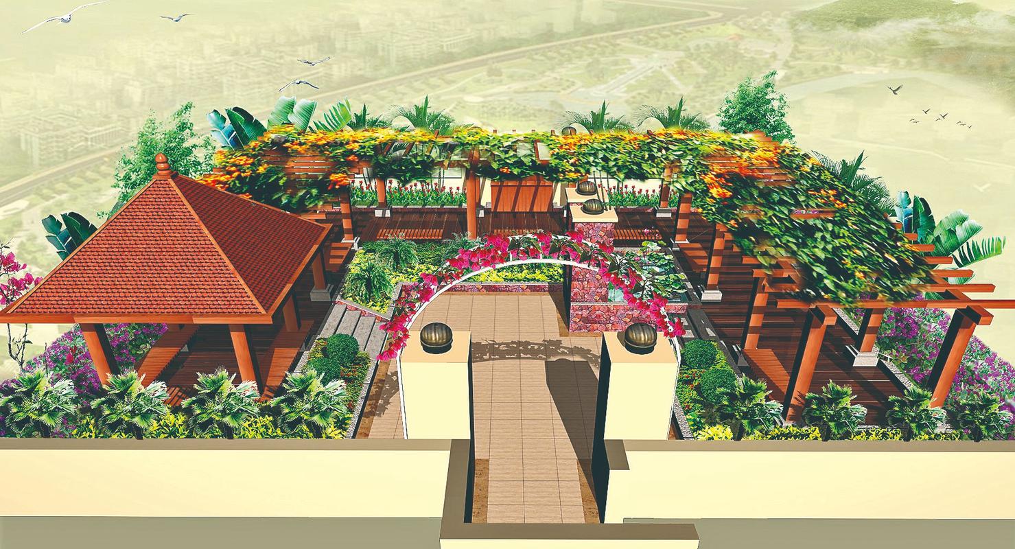 屋顶花园效果图设计屋顶花园降温隔热能美化