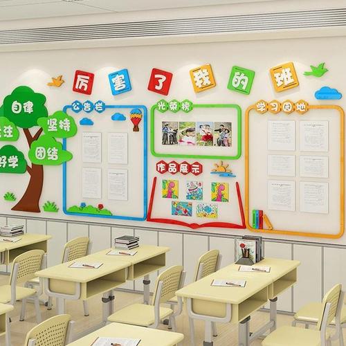 班级文化墙面装饰教室布置学习园地展示3d墙贴纸公告栏亚克力墙纸