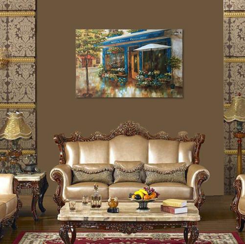 欧式城市风景油画人物油画客厅酒店卧室玄关装饰画带框油画0
