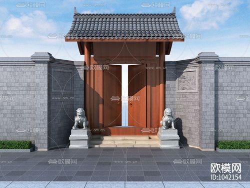 中式院墙大门3d模型