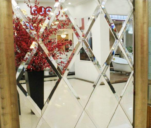 定做艺术玻璃电视墙餐厅背景墙菱形镜拼镜组合镜