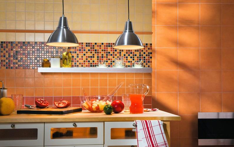一字型温馨橙色厨房装修效果图