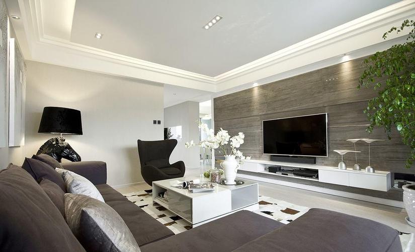 现代风格客厅木质电视背景墙效果装修效果图