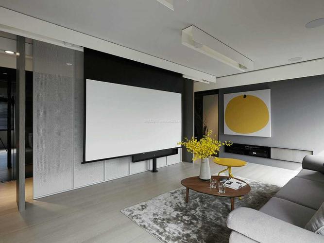 小户型现代简约客厅投影电视墙装修效果图