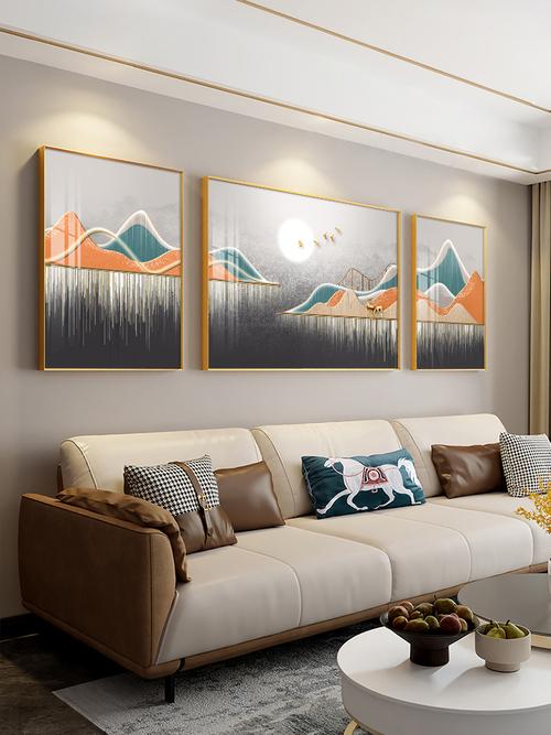 极简装饰画客厅抽象山水三联画壁画现代轻奢沙发背景墙挂画新中式