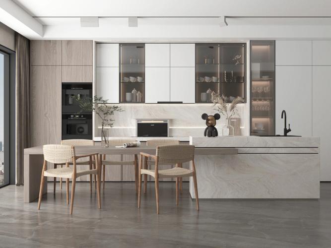 禾香板木纹色和白色厨房橱柜设计方案