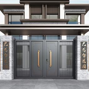 别墅庭院大门不锈钢铝合金新中式户外单双开进户门定做自建房铁艺